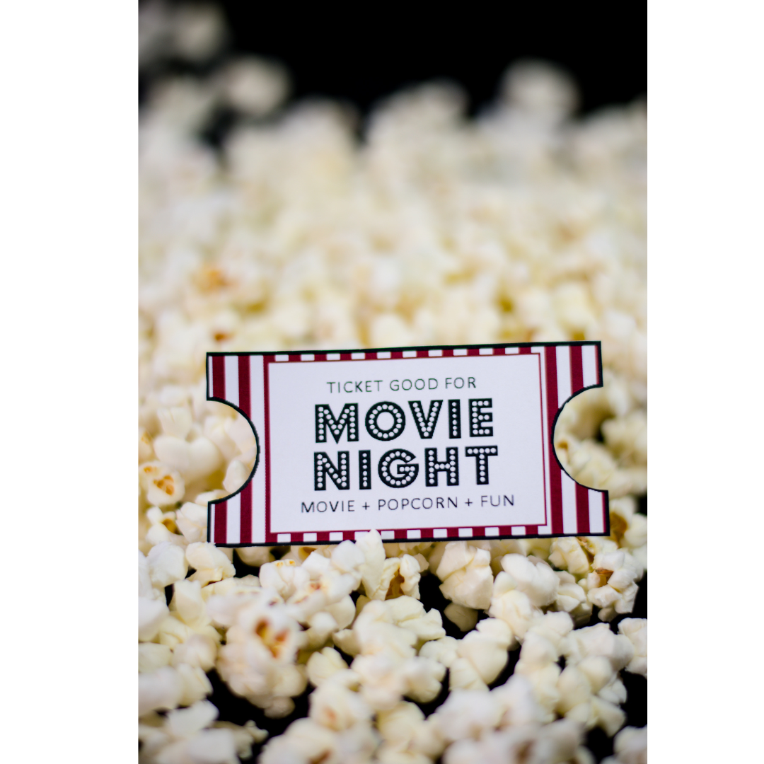 Popcorn and movie ticket